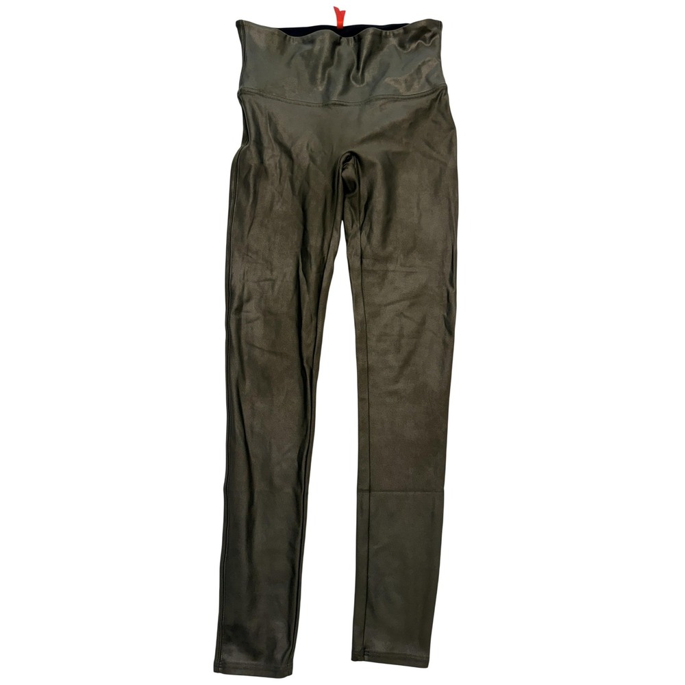 Spanx Leggings Womens Large Green Faux Leather High Rise Shaping Ankle Pants